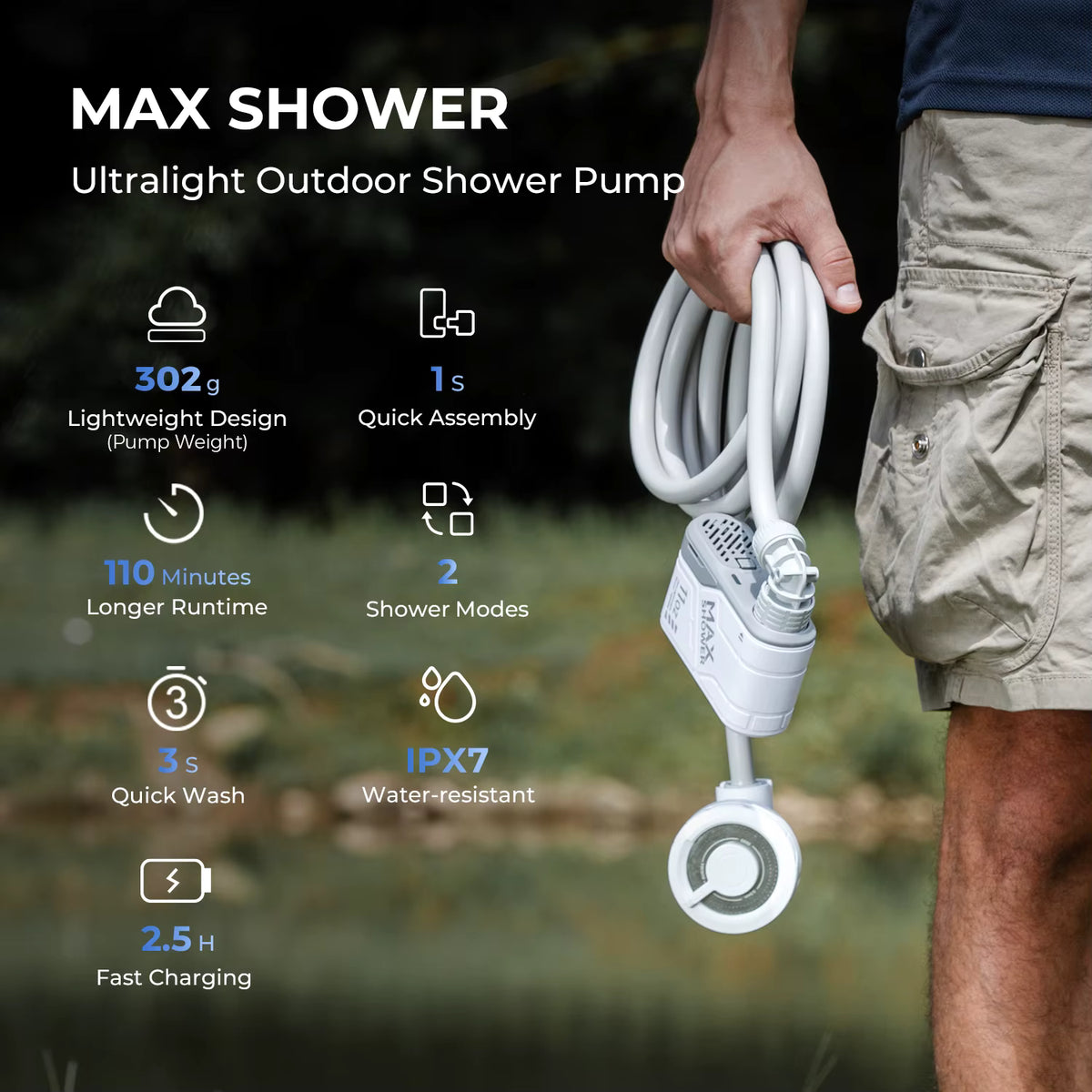 Portable Shower - Ultralight Rechargeable Instant Outdoor Shower